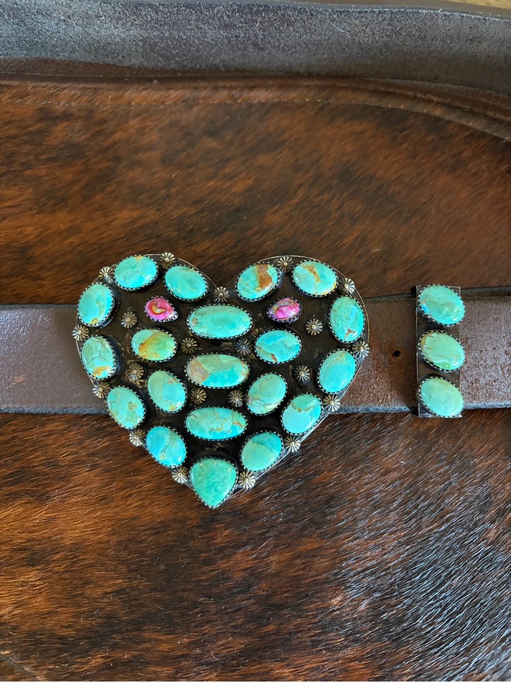Heart Turquoise Stone Western Belt Buckle - Women Accessories